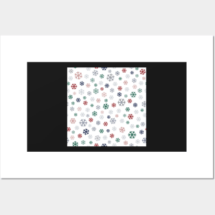 Winter pattern from colorful snowflakes on white Posters and Art